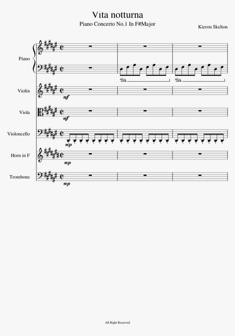 Vita Nottura Piano Concerto No - Sheet Music, transparent png #7857503