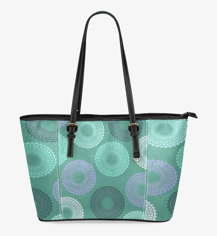 Teal Sea Foam Green Lace Doily Leather Tote Bag/small - Handbag, transparent png #7860699