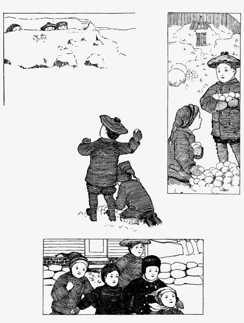 Vintage Winter Snow Snowball Fight Children Child Free - Cartoon, transparent png #7862000