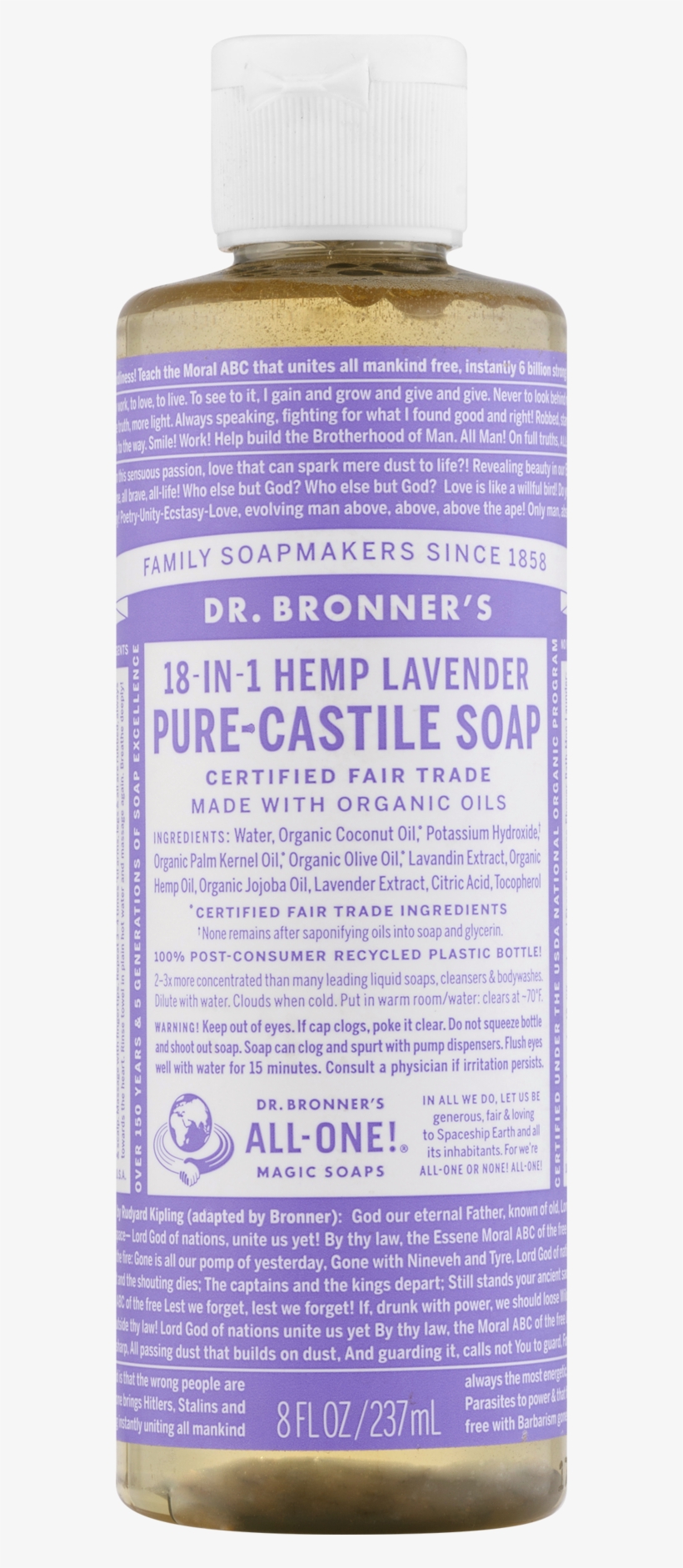 Bronner's 18 In 1 Hemp Pure Castile Soap Lavender, - Hemp Skin Care, transparent png #7863249