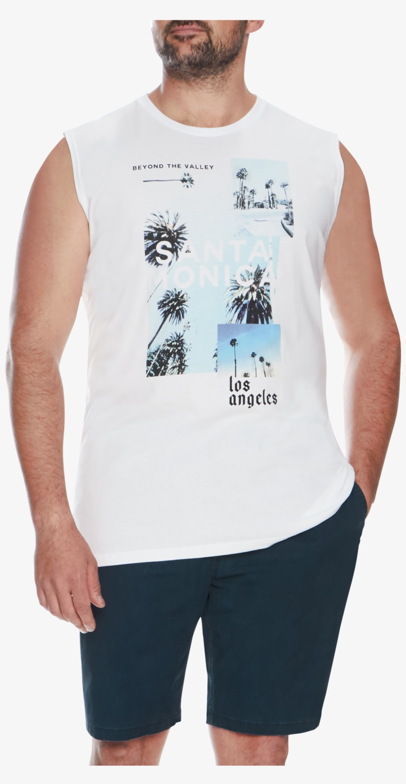White Santa Monica Muscle Tee - Board Short, transparent png #7865768