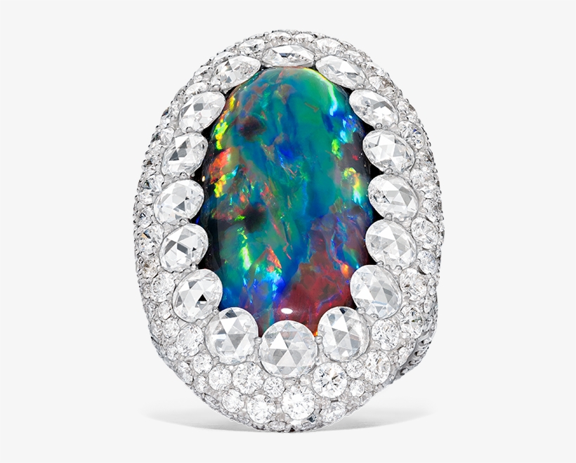 Opal Ring With White Diamonds Rose Cut - Diamond, transparent png #7874352