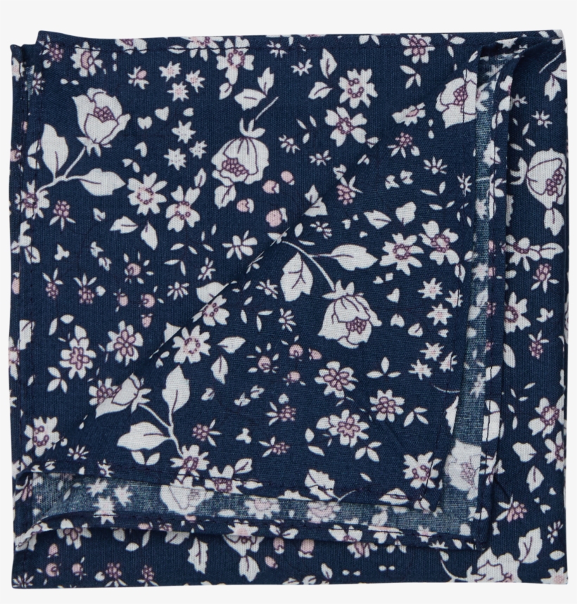 Navy Floral Print Cotton Pocket Square - Stole, transparent png #7876424