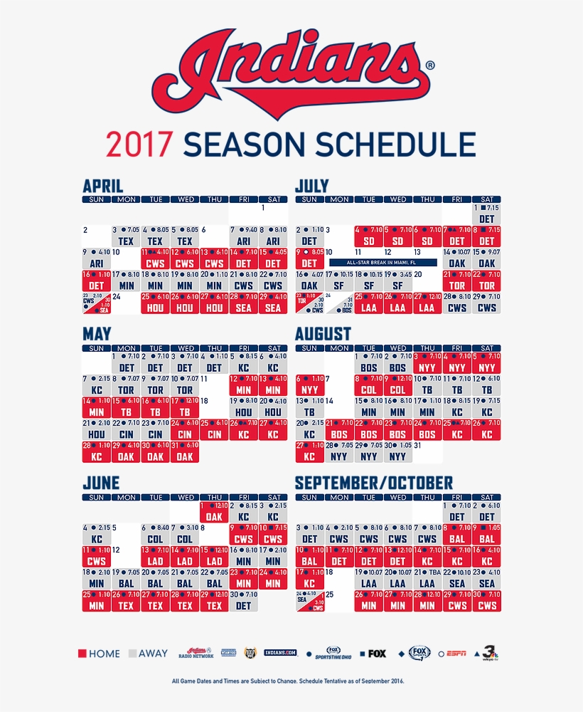 2017 Cleveland Indians Schedule - Cleveland Indians Schedule, transparent png #7881995