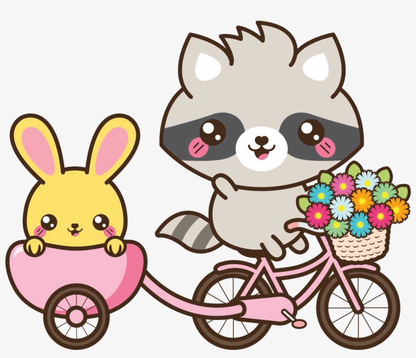 Raccoon Bunny - Kawaii Bike Illustration, transparent png #7883374