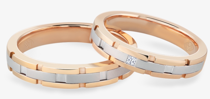 A Pair Of Wedding Rings With Diamond And Non-diamond - Bangle, transparent png #7887186