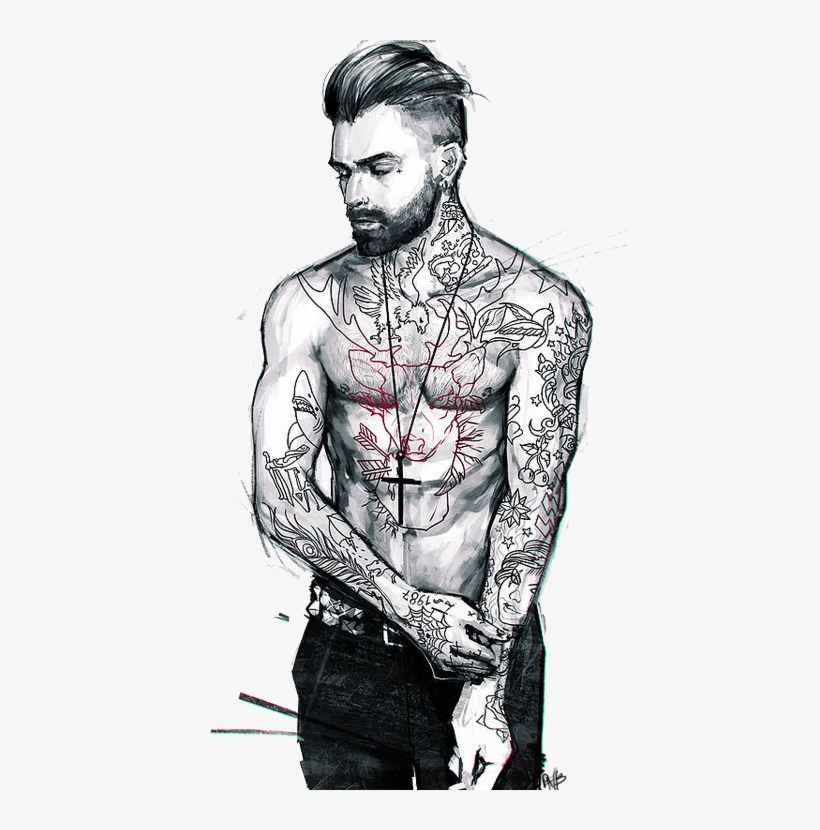 Tattoo Cartoon Character Drawing Cool Png Download - Dibujos De Hombres Con Tatuajes, transparent png #7888419