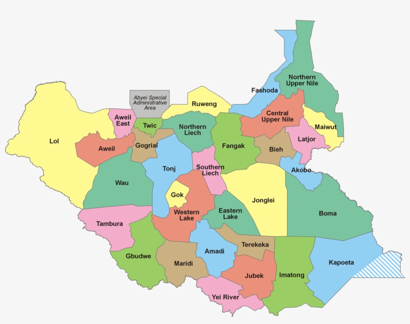South Sudan 32 States Map, transparent png #7894814
