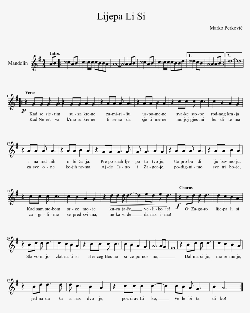 Lijepa Li Si Sheet Music Composed By Marko Perković - Document, transparent png #7895406
