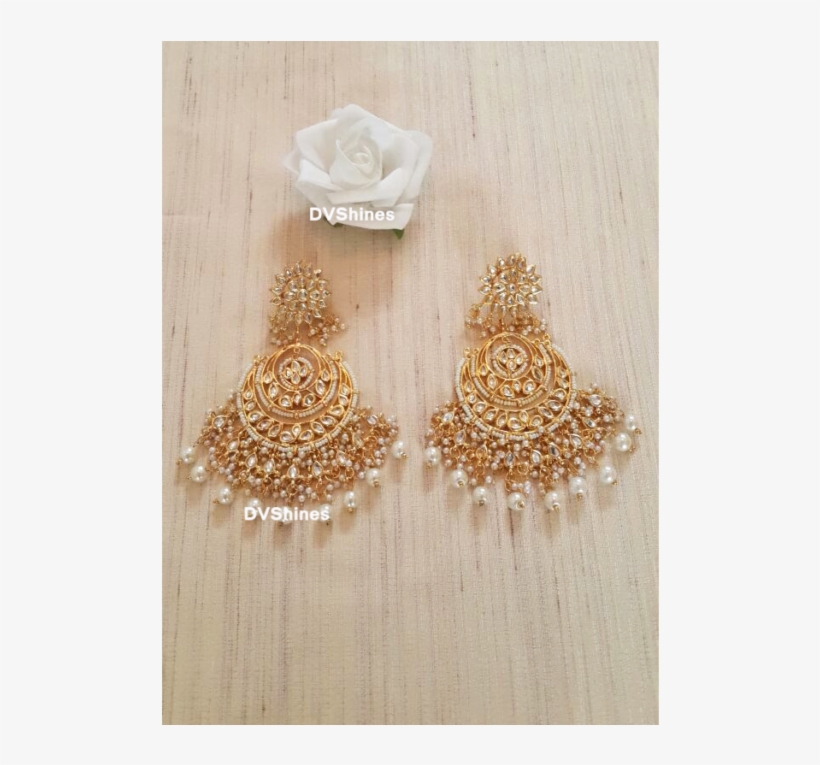 Huge Dangling Kundan And Pearl Earrings - Earrings, transparent png #7895647