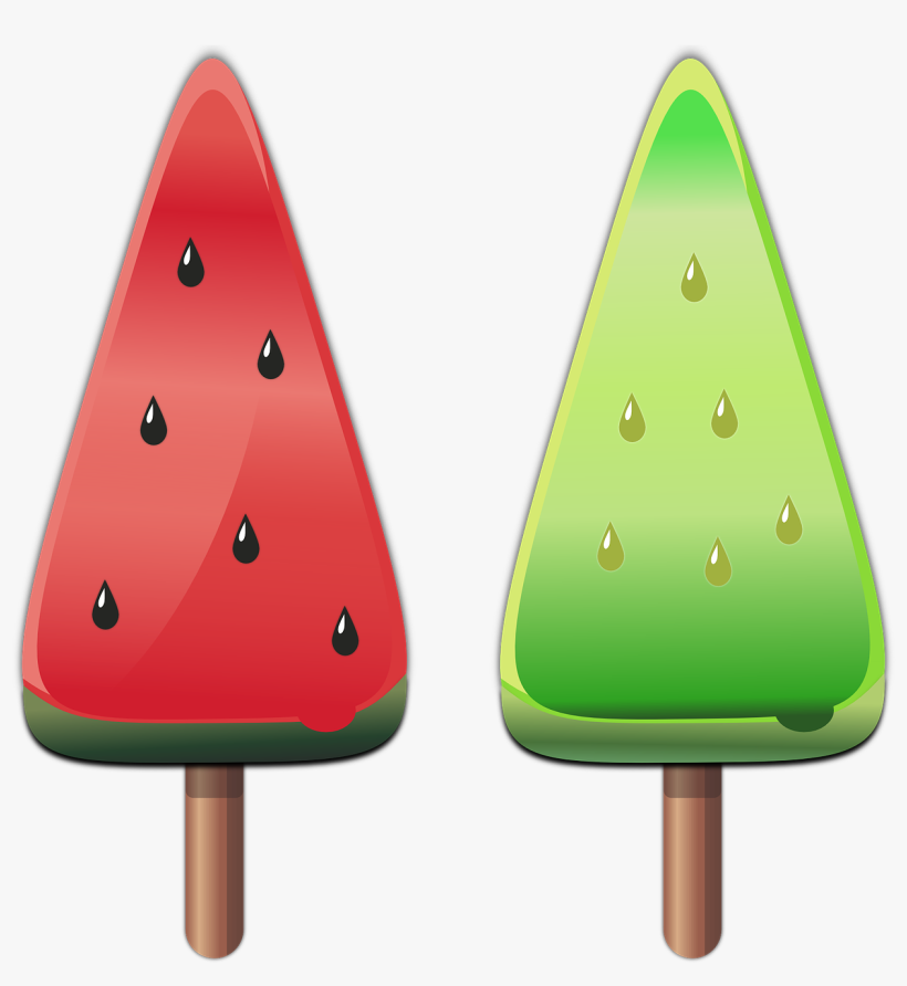 Ice, Melon, Summer, Sweets, Water Ice, Red, Green - Melon Popsicles Clipart, transparent png #794857