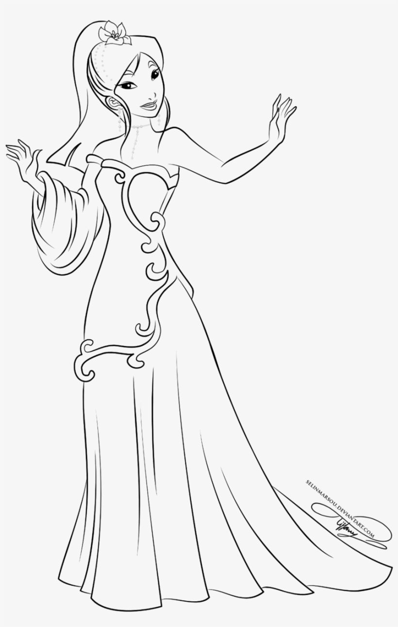 Lineart - Princess Coloring Pages Mermaid Mulan, transparent png #797007