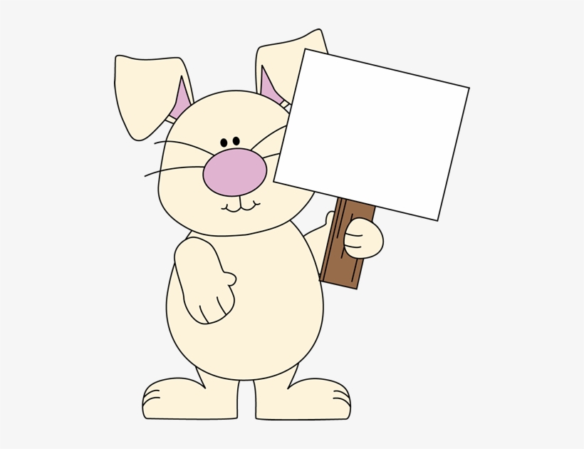 Easter Bunny With A Blank Sign Clip Art - Easter Bunny Holding Sign Png, transparent png #799965