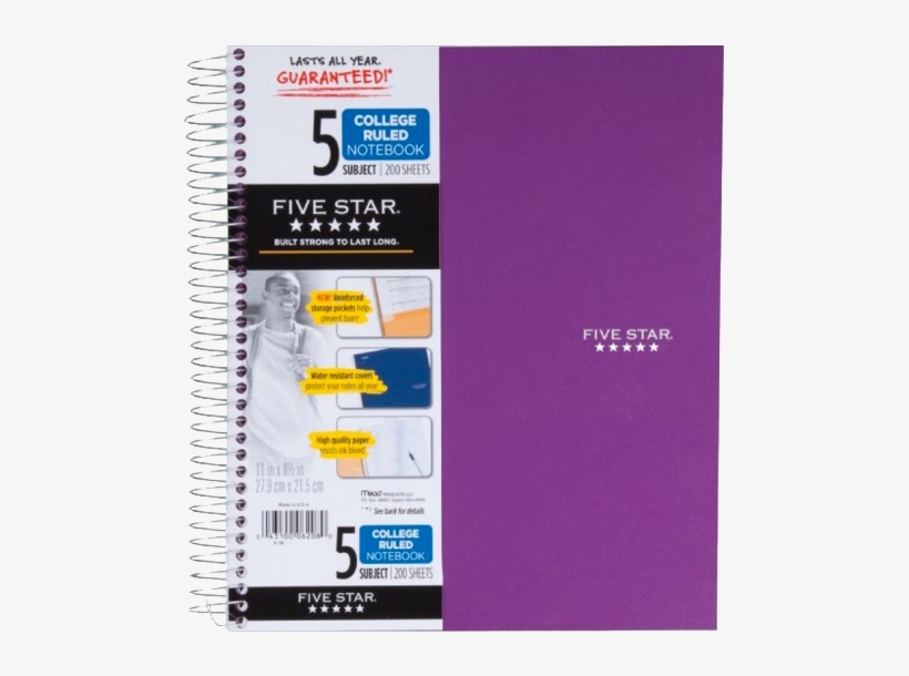 Spiral Notebooks - 5 Subject College Ruled Notebook, transparent png #7901334