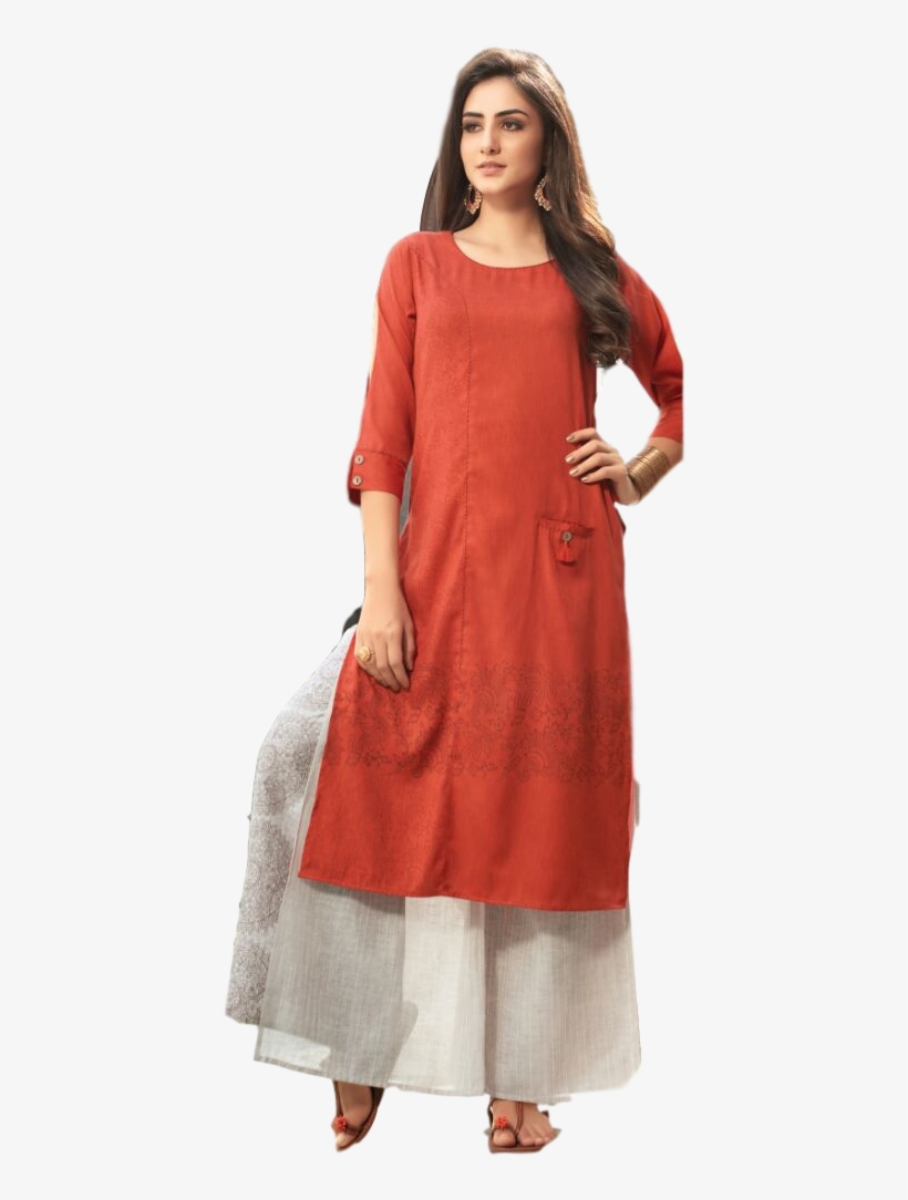 S4u Orange Cotton Straight Kurti - Girl, transparent png #7901668