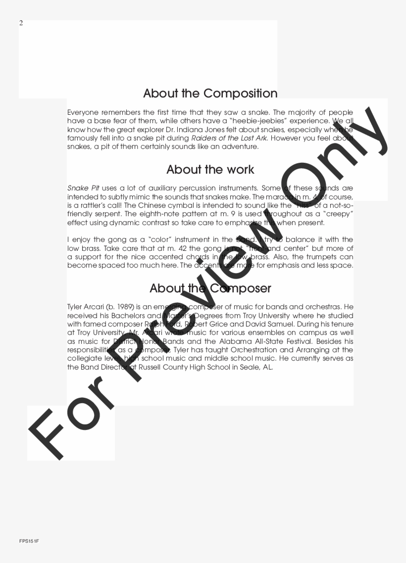 The Snake Pit Thumbnail - Fire In The Bow Sheet Music, transparent png #7902133