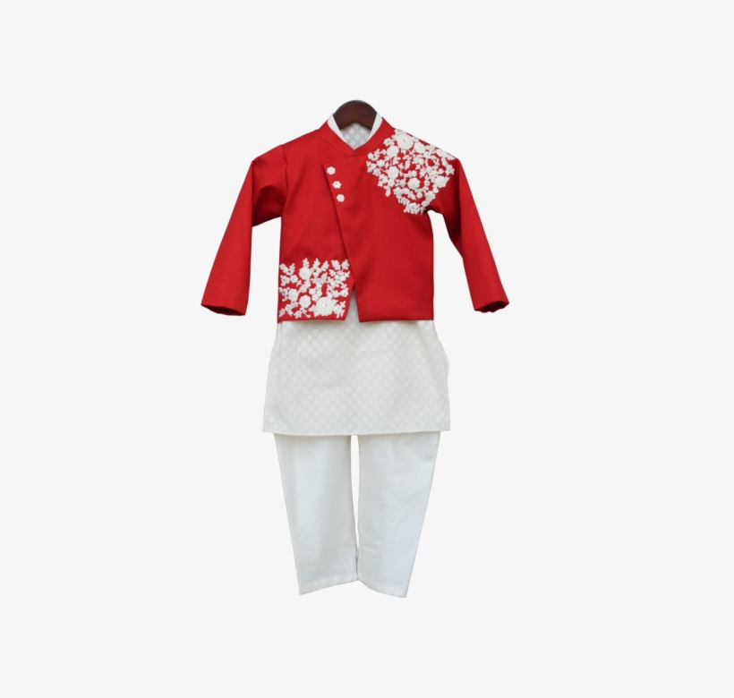 Off White Kurta With Red Jacket & Churidar - Costume, transparent png #7902243