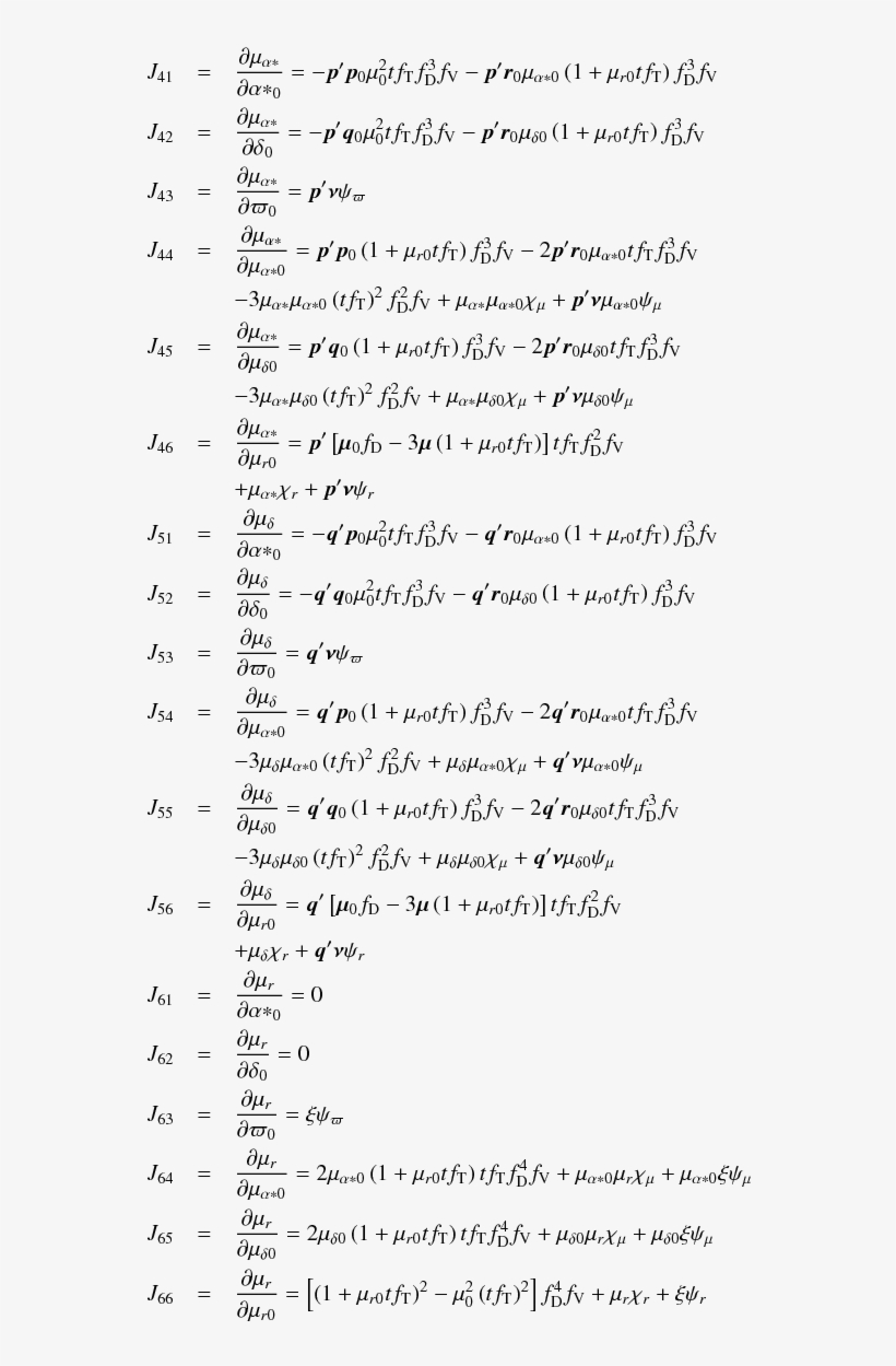 Elements Of The Jacobian Matrix Neglecting Light-time - Document, transparent png #7903454