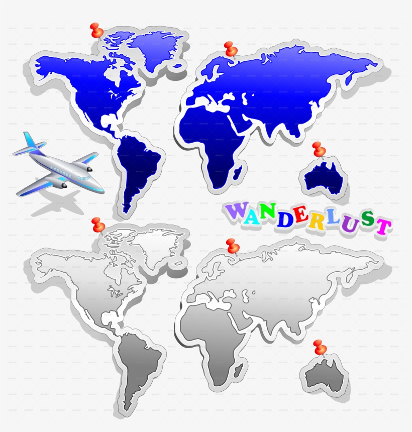 Air Plane Travel Around The World - World Map Tapestry Black And White, transparent png #7906603