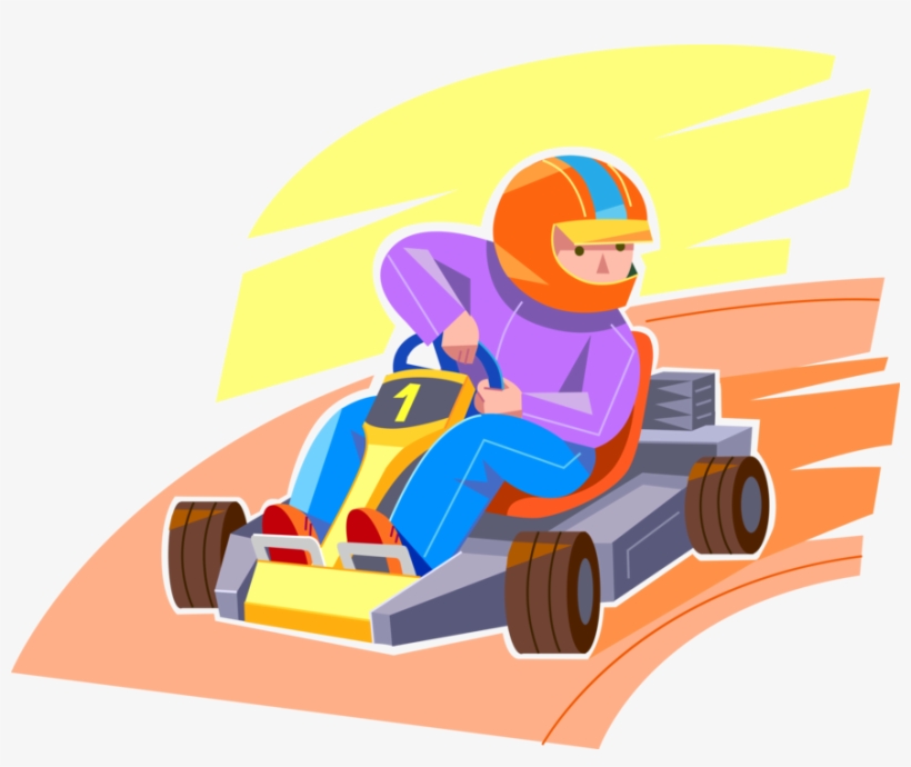Clip Art Library Stock Boy Races Go Cart Motorized - Cartoon, transparent png #7916381