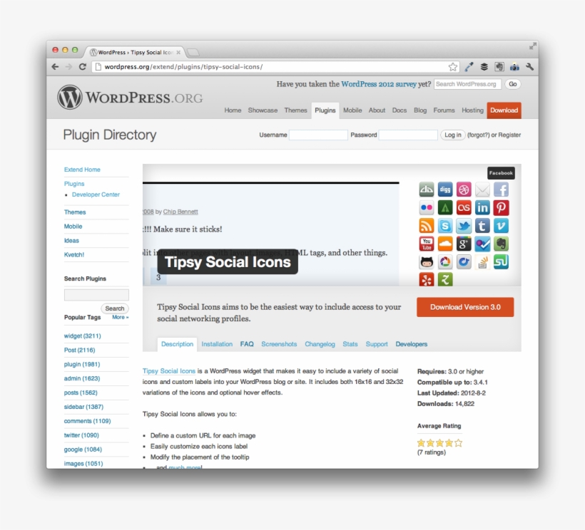 Tipsy Social Icons Plugin For Wordpress - Wordpress, transparent png #7925308