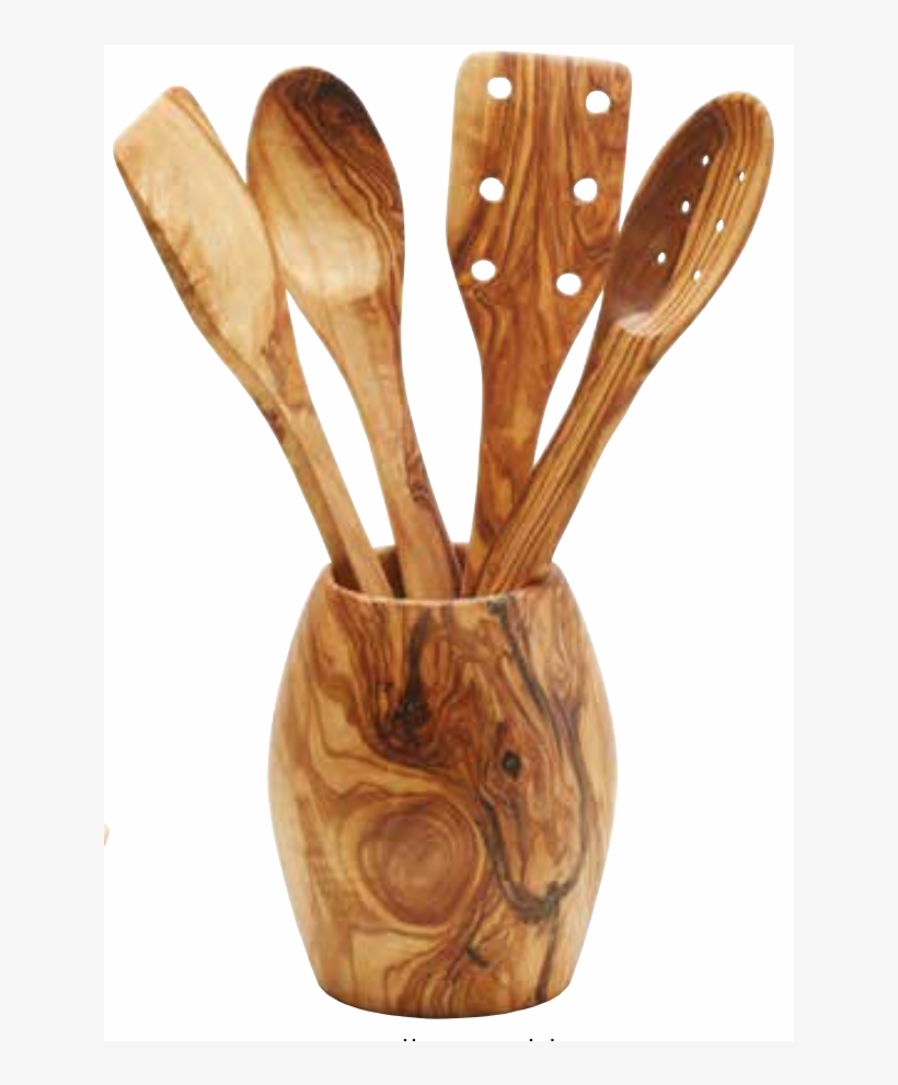 Details About Olive Wood Oval Pot And Utensils - Kitchen Utensil, transparent png #7925415