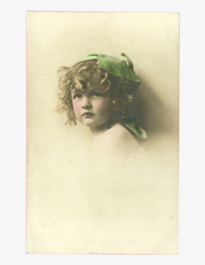 Vintage Tinted Photo Postcard Of Blonde Girl With Green - Girl, transparent png #7932044