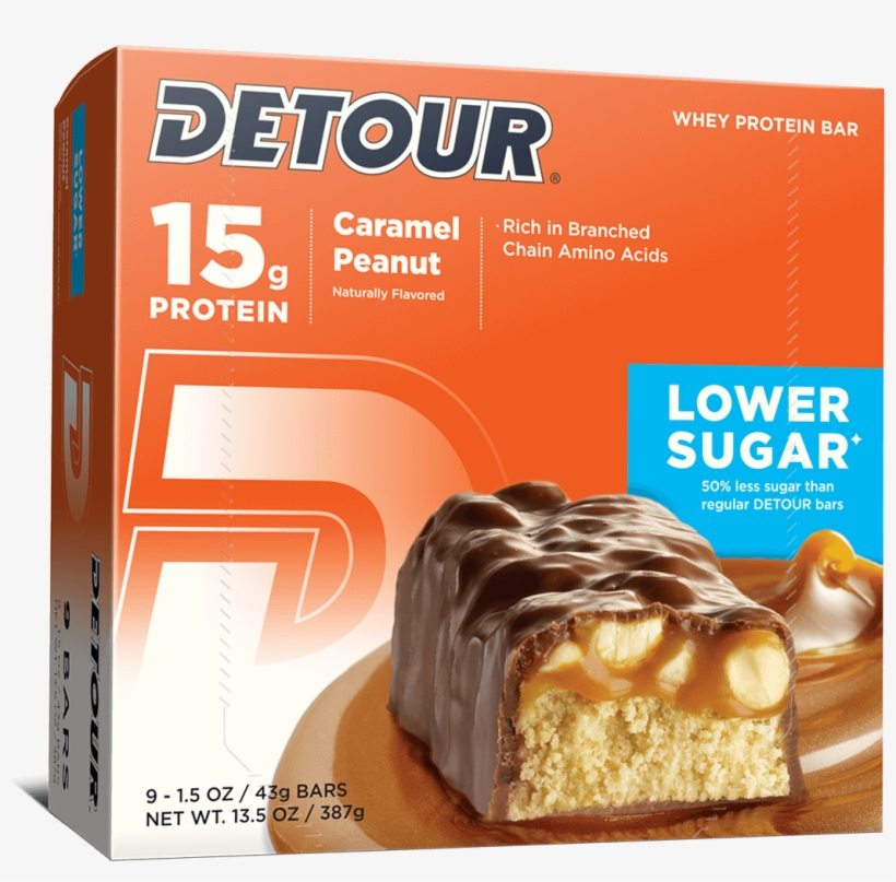 Detour Lower Sugar Caramel Peanut 9ct Box - Detour Bars, transparent png #7932344