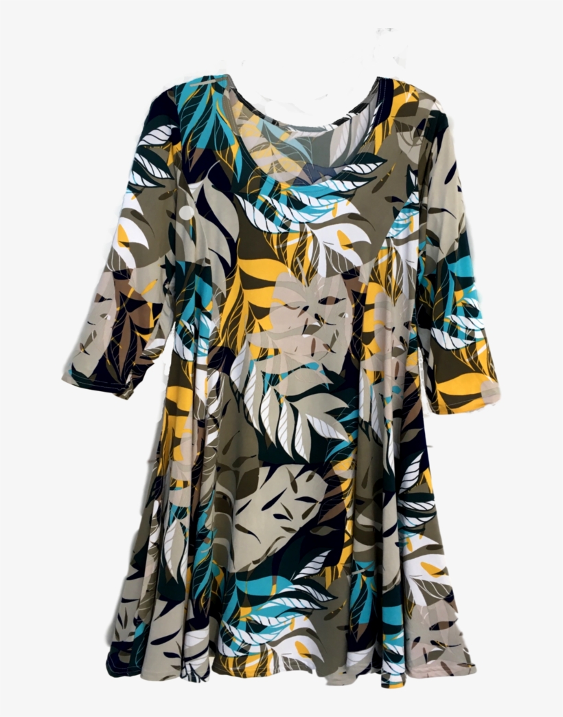 Fit And Flare Tunic Dress With Contemporary Leaf Design - Day Dress, transparent png #7941763