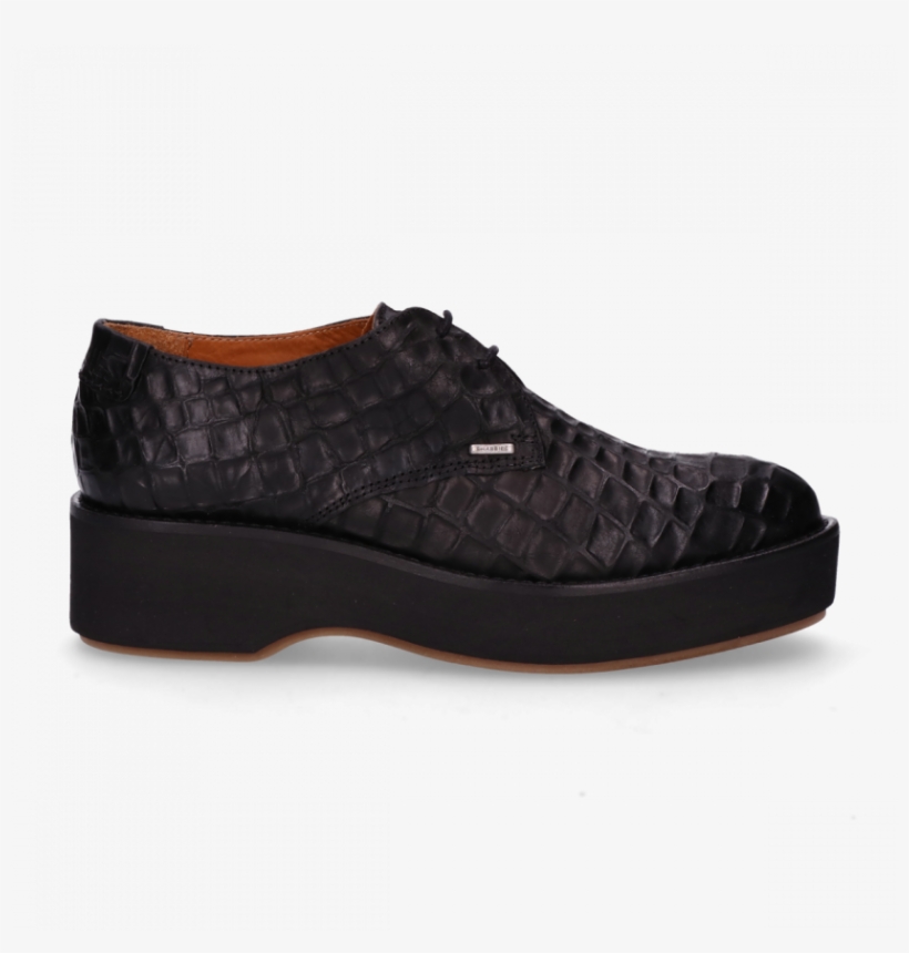 Lace Up Shoe Croco Printed Leather Black - Slip-on Shoe, transparent png #7943007