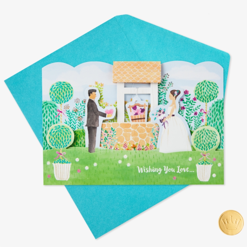Bride And Groom At Wishing Well Pop Up Wedding Card - Craft, transparent png #7949408