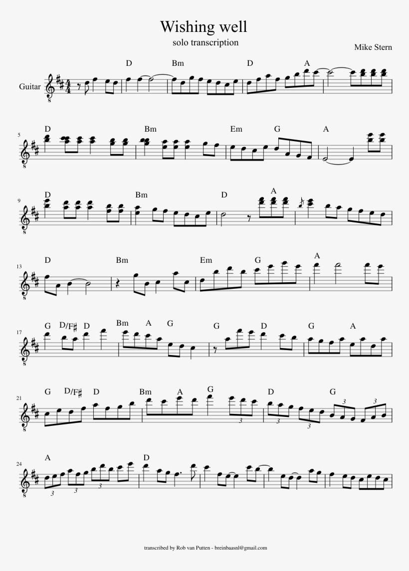 Wishing Well - Mike Stern - Solo - Alice Of Human Sacrifice Flute Sheet Music, transparent png #7949673