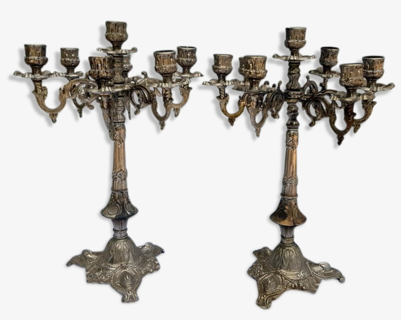 Pair Of Candelabra 7 Candles - Table, transparent png #7950605