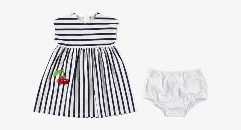 Picture Of Striped Dress With Cherry Applique Navy - A-line, transparent png #7955794