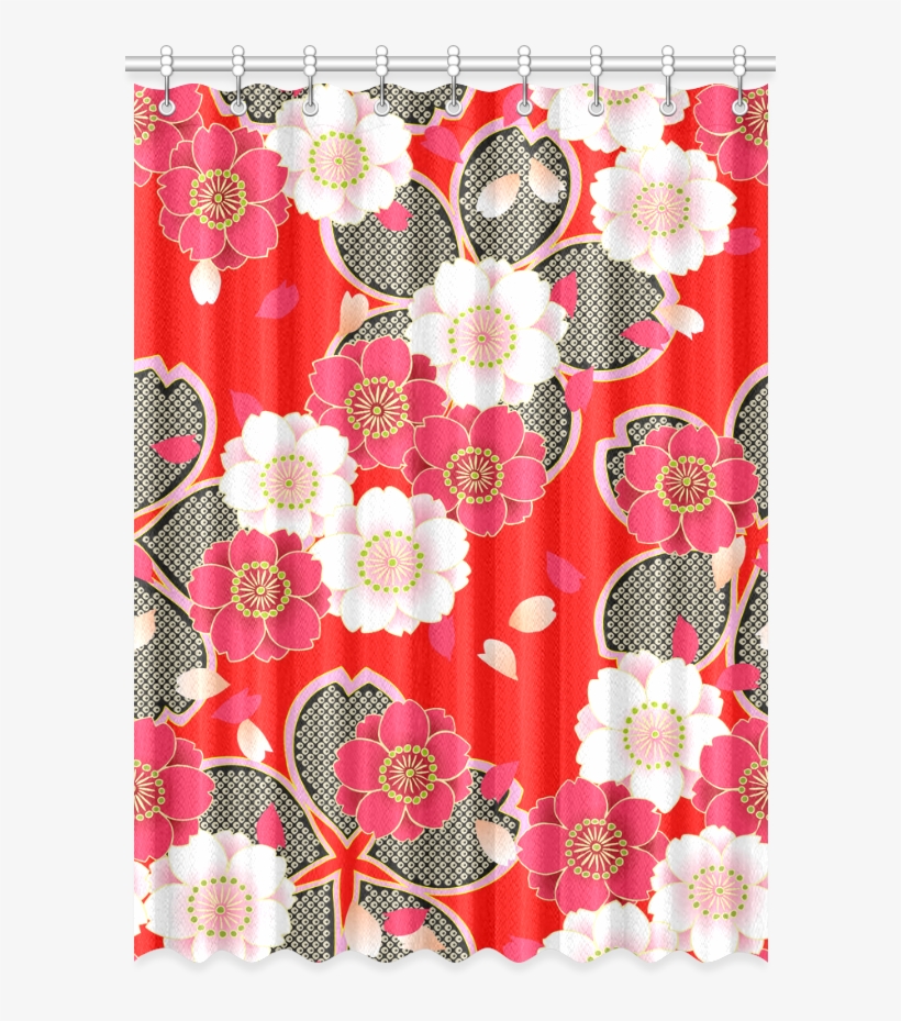 Red White Japanese Kimono Pattern Window Curtain 52" - Window Valance, transparent png #7956070