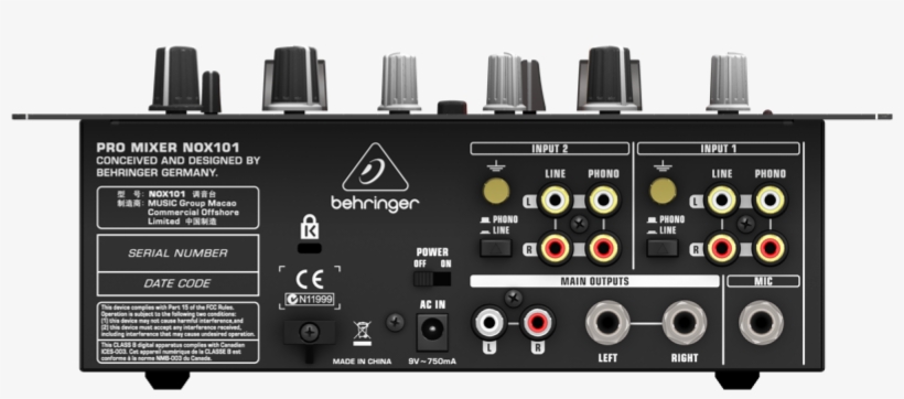Behringer Nox101 Dj Mixer Back - Nox101 Behringer, transparent png #7957869