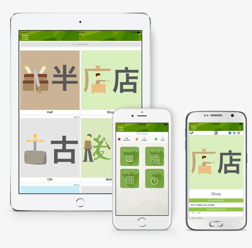 Iphone And Android Presentation Of The Application - Kanji App, transparent png #7960715