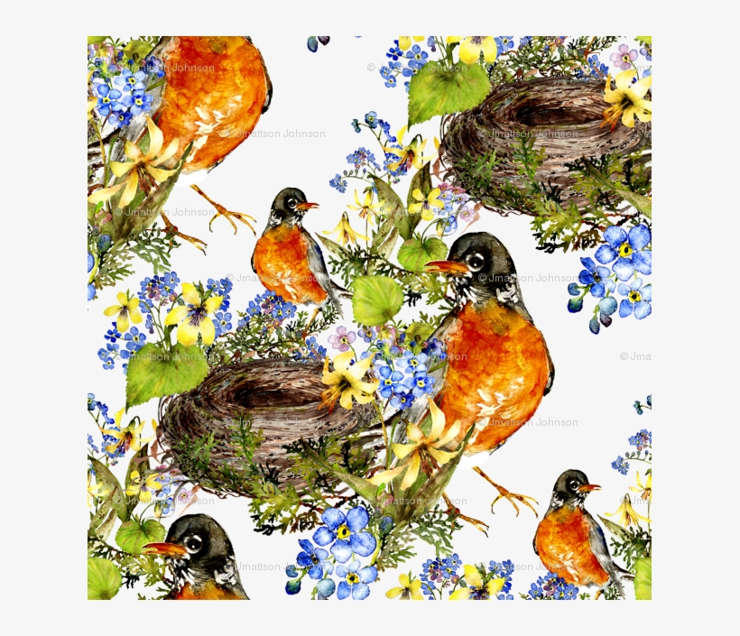 Robin With Nest Watercolor On White Wallpaper - Robin, transparent png #7962099