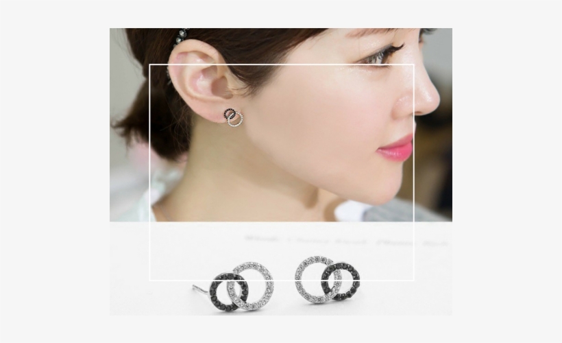 925 Silver Double Circle Black N Silver Earrings - Earrings, transparent png #7964263
