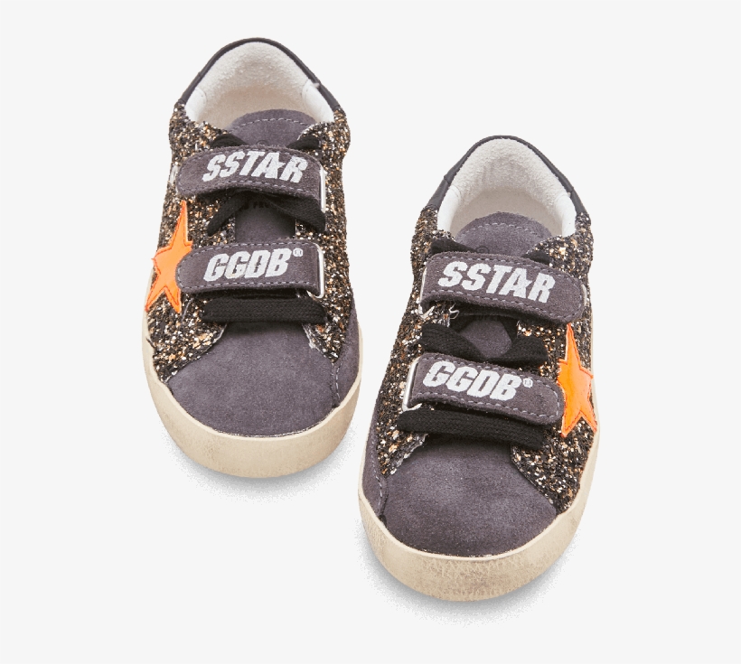 Black & Gold Glitter Old School Baby Sneakers - Walking Shoe, transparent png #7966261