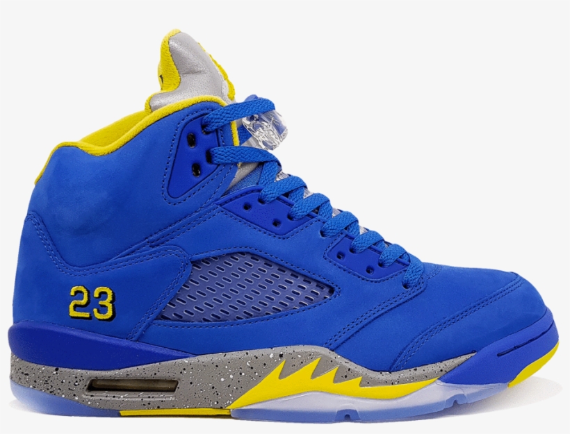 yellow and blue 5 jordans