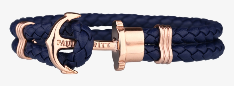 Paul Hewitt Phreps Navy Leather With Rose Gold Anchor - Black Rose Gold Bracelet, transparent png #7968908