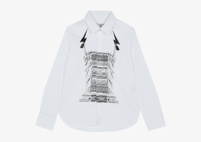White Statue Of Liberty Lightning Bolt Shirt - Long-sleeved T-shirt, transparent png #7978254