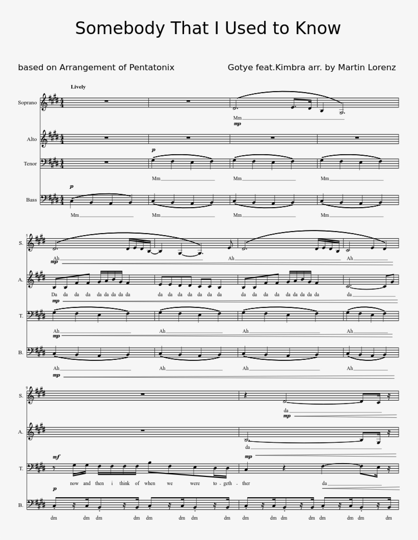 Somebody That I Used To Know - Somebody That I Used To Know Partitura Pentatonix, transparent png #7994787