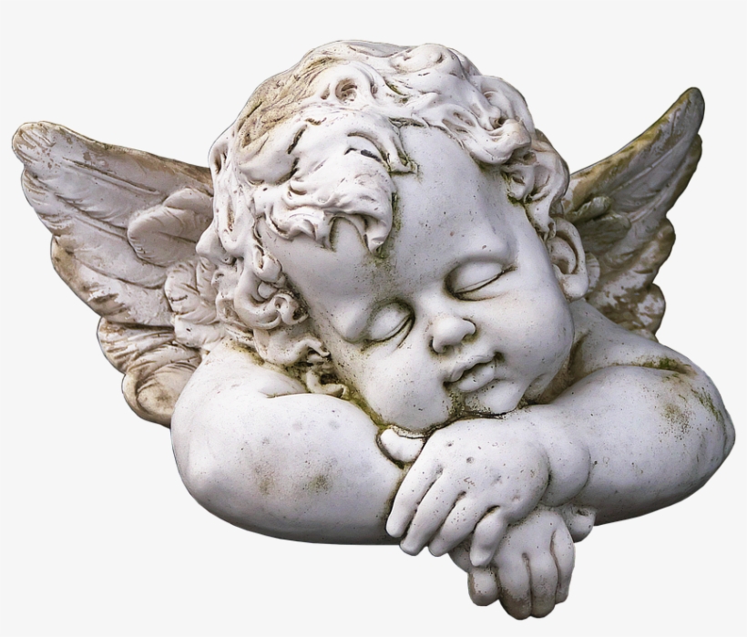 Figure, Angel, Cherub, Sleeping, Ceramic, Weathered - Angel Statue Png, transparent png #7995635