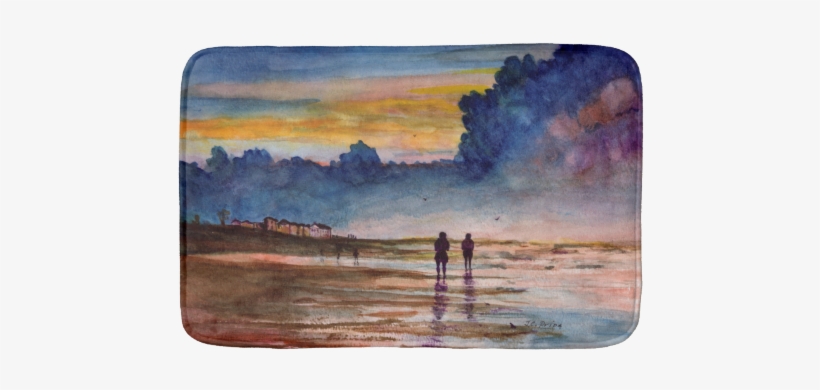 Stormy Sunset Beach Combing Watercolor Seascape Bath - Watercolor Painting, transparent png #81250