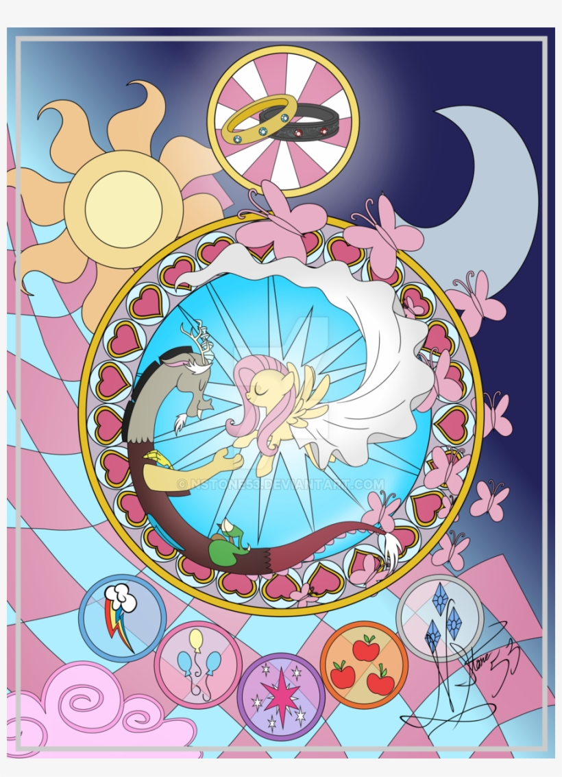 Stained Glass Poster Print By Nstone53 - Fluttershy And Discord Stained Glass, transparent png #83608