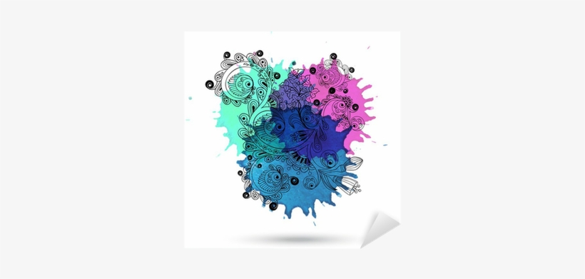Vector Watercolor Abstract Design With Doodle Sticker - Watercolor Painting, transparent png #84532