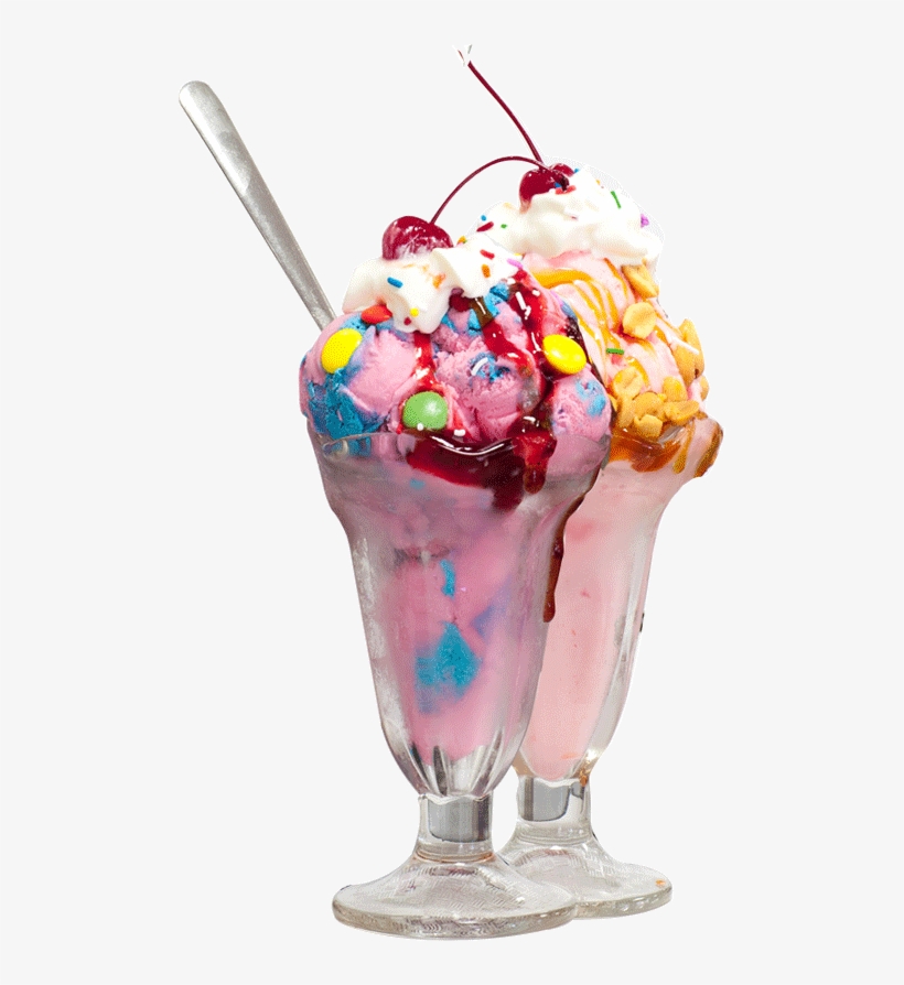 Three Flavours Of Ice Cream Sit Under Two Slices Of - Ice Cream Sundae With Sprinkles And Toppings, transparent png #85771