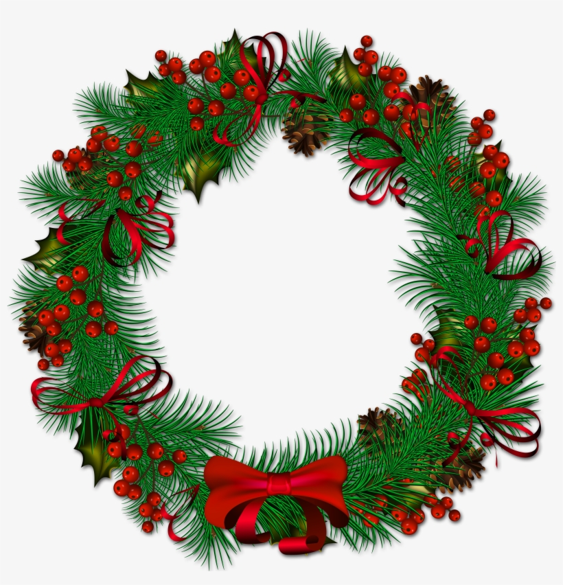 Christmas Pinecone With Red Ribbon Is Available - Transparent Background Christmas Wreath Clipart, transparent png #85891